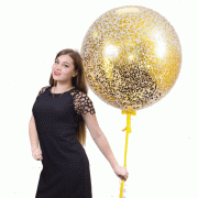 Большой шар гигант прозрачный с золотым конфетти. SH-100066