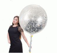 Большой шар гигант  прозрачный с серебряным конфетти. SH-100138