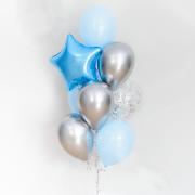 Букет из голубых и хромированных серебряных шаров  с фольгированной ззвездой SH-100777