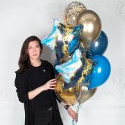 Букет из хромированных золотых шаров с мраморными звездами SH-100681