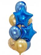 Букет из синих и золотых хромированных шаров  со звездами SH-100680