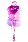 Букет из розовых и сиреневых латексных шаров с фольгированным сердцем SH-100720