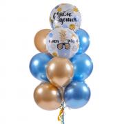 Букет из хромированных голубых и золотых шаров с фольгированными кругами на день рождения SH-100679