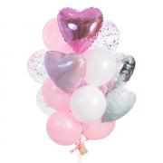 Букет из белых и розовых шаров с фольгированными сердцами SH-100718