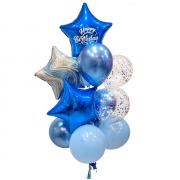 Букет из голубых и синих   шаров с фольгированными звездами SH-100678