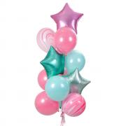 Букет из розовых и мятных латексных шаров со звездами SH-100711