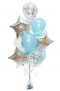 Набор  из  шаров  нежно-голубого цвета с конфетти и серебренными звездами  SH-100687