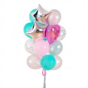 Букет из перламутровых, розовых  и бирюзовых  латексных шаров со звездами SH-100710