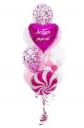 Букет из розовых и малиновых шаров с конфетти и сердцем SH-100715