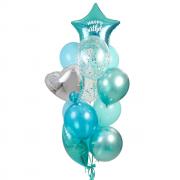 Букет из шаров бирюзового  цвета  со звездами SH-100708