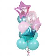 Букет из шаров розового цвета и тиффани со звездами SH-100047