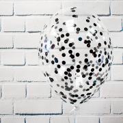 Шар  с гелием прозрачный с черным конфетти  SH-100326