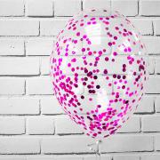 Шар  с гелием прозрачный с конфетти фуксия SH-100328