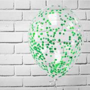Шар  с гелием прозрачный с зеленым конфетти SH-100332