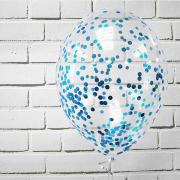 Шар  с гелием прозрачный с голубым конфетти  SH-100331