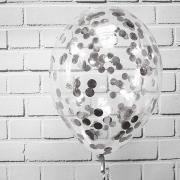 Шар  с гелием прозрачный с конфетти серебро SH-100324